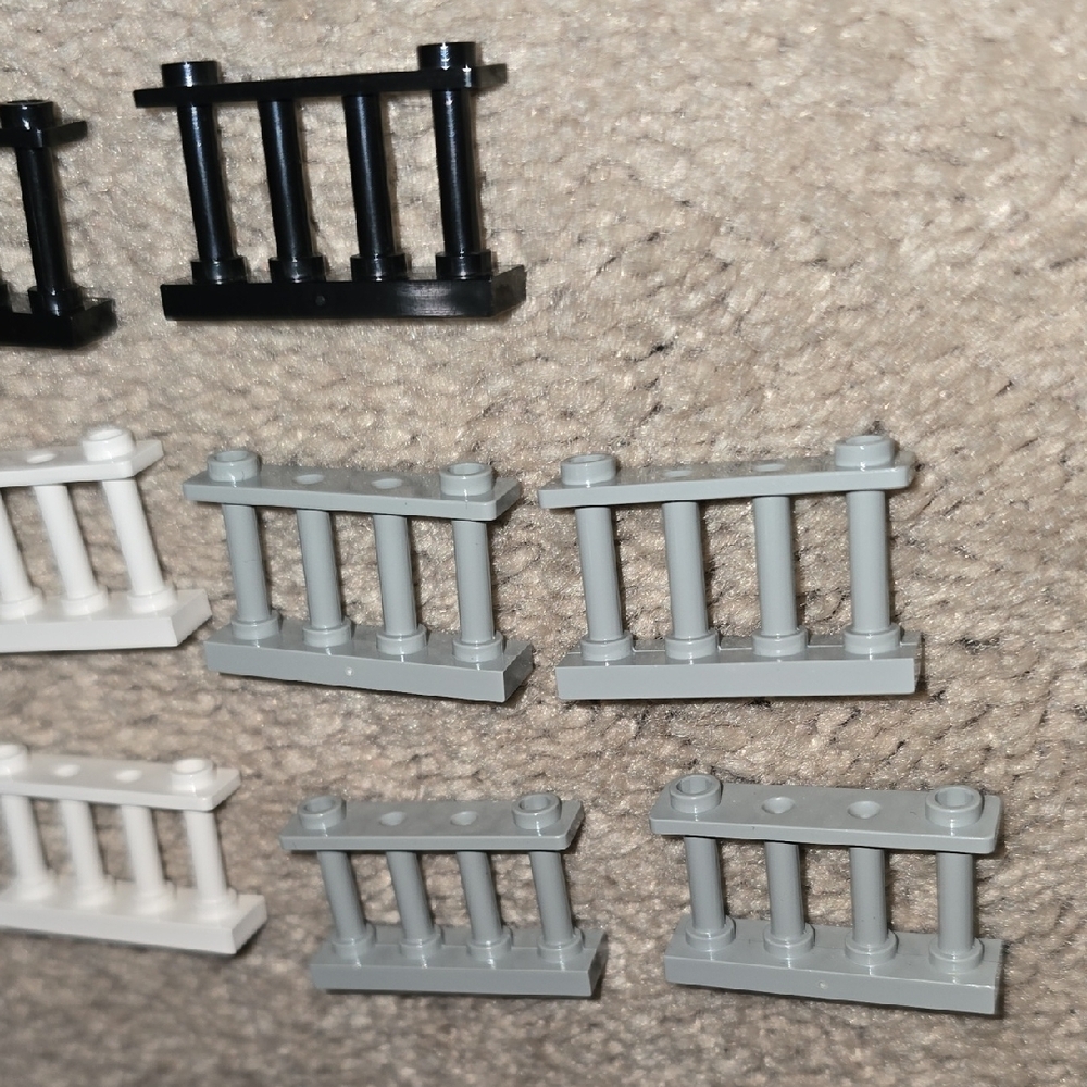 LEGO Set of Black, White, & Gray Fence Pieces-1x4x2 Spindled with Studs - Picture 3 of 4